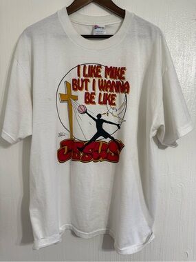 Smartwear 1990s White I Like Mike But I Wanna Be Like Jesus Shirt Men’s XL